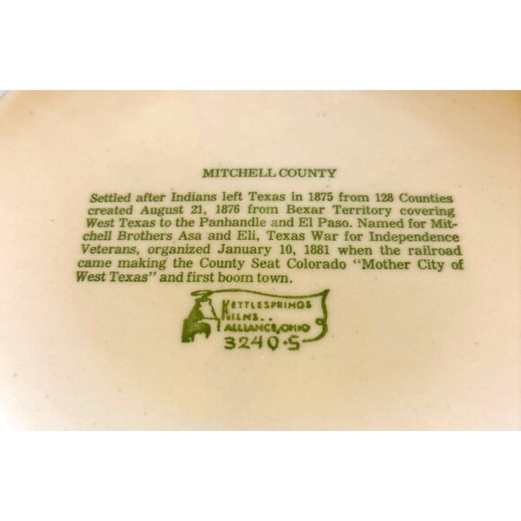 Mitchell County, TX Centennial 1881-1981 Collector Plate Kettlesprings Kilns vtg - Picture 4 of 5